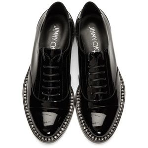 Jimmy Choo Black Patent Reeve Flat Oxfords Size 39